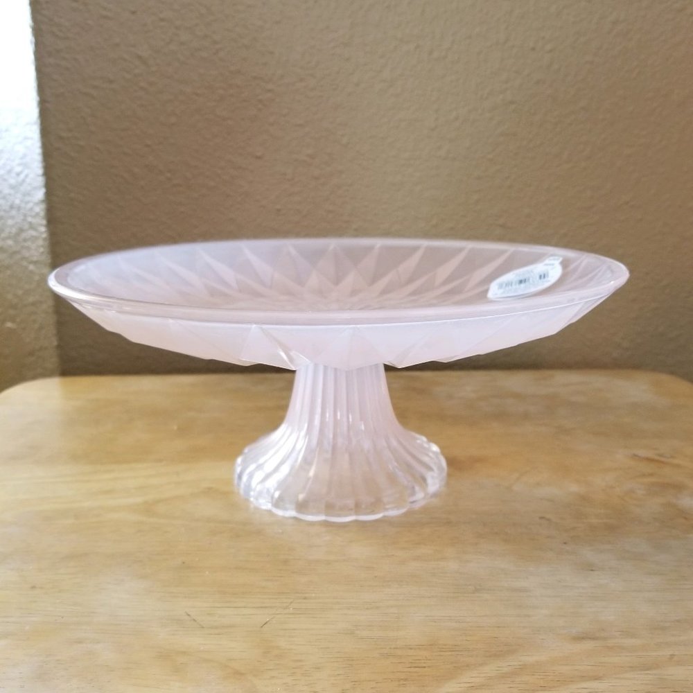 Ashland Frosted Pink Glass Pedestal Cake Plate - Large
